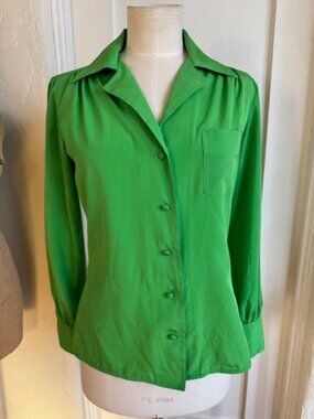 Vintage 1980s Bright Green Long Sleeve Chaus Blouse